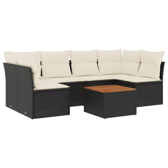7 részes fekete polyrattan kerti ülőgarnitúra párnával