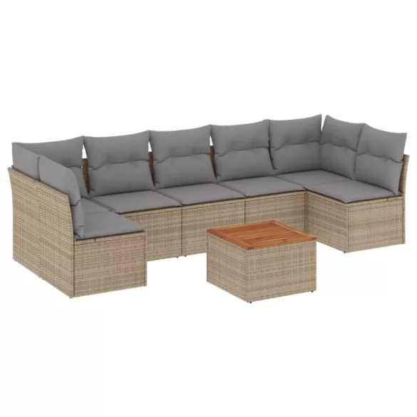 8 részes bézs polyrattan kerti ülőgarnitúra párnával