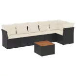 7 részes fekete polyrattan kerti ülőgarnitúra párnával
