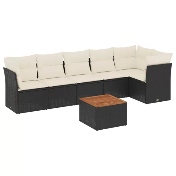 7 részes fekete polyrattan kerti ülőgarnitúra párnával