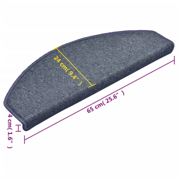 15 db sötétszürke és kék félkör alakú lépcsőszőnyegek, nagy, 65 x 24 x 4 cm