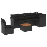 7 részes fekete polyrattan kerti ülőgarnitúra párnával
