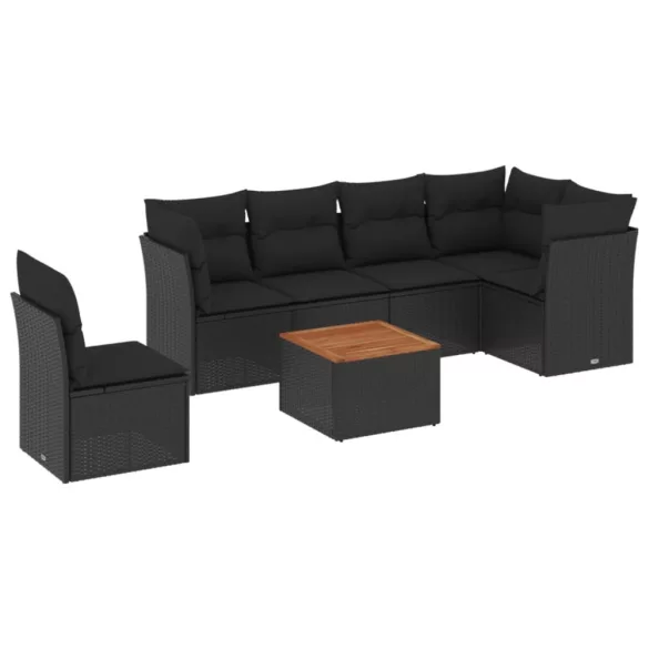 7 részes fekete polyrattan kerti ülőgarnitúra párnával