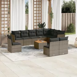  11 részes szürke polyrattan kerti ülőgarnitúra párnákkal