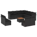 12 részes fekete polyrattan kerti ülőgarnitúra párnákkal