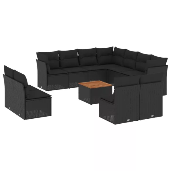 12 részes fekete polyrattan kerti ülőgarnitúra párnákkal