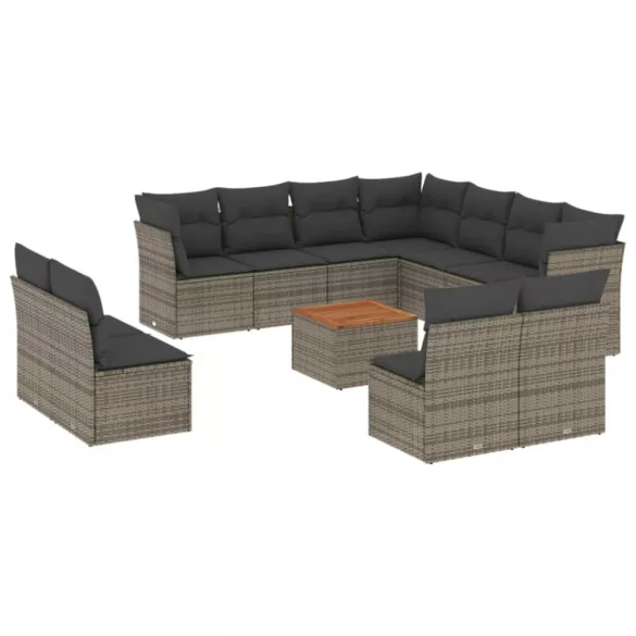 12 részes szürke polyrattan kerti ülőgarnitúra párnákkal