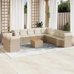   12 részes bézs polyrattan kerti ülőgarnitúra párnákkal