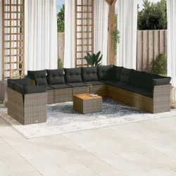   12 részes szürke polyrattan kerti ülőgarnitúra párnákkal