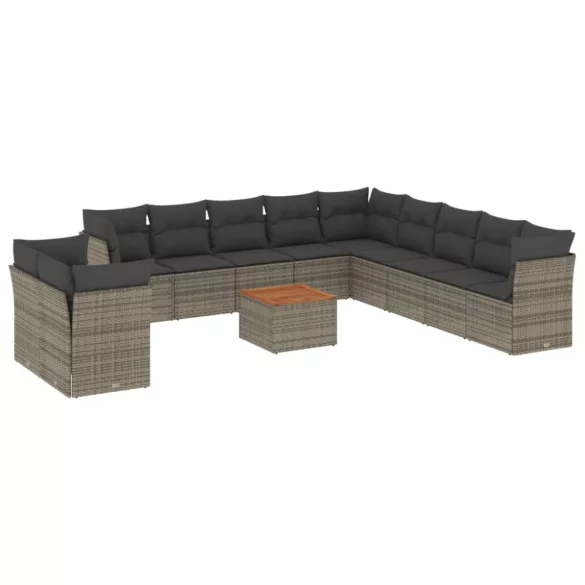 12 részes szürke polyrattan kerti ülőgarnitúra párnákkal
