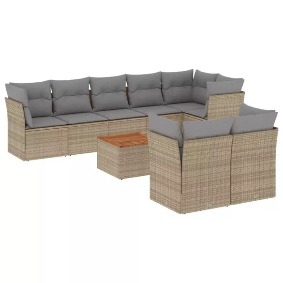 9 részes bézs polyrattan kerti ülőgarnitúra párnákkal