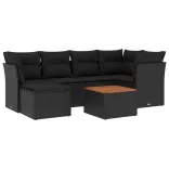 7 részes fekete polyrattan kerti ülőgarnitúra párnával