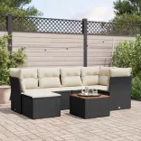 7 részes fekete polyrattan kerti ülőgarnitúra párnával