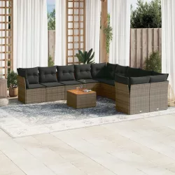   11 részes szürke polyrattan kerti ülőgarnitúra párnákkal