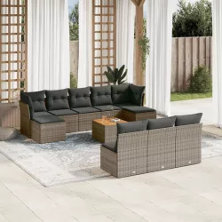   11 részes szürke polyrattan kerti ülőgarnitúra párnákkal