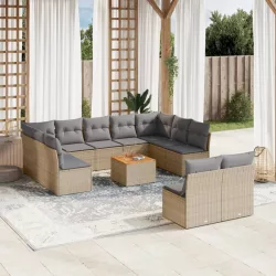   12 részes bézs polyrattan kerti ülőgarnitúra párnákkal