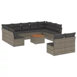 12 részes szürke polyrattan kerti ülőgarnitúra párnákkal