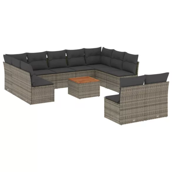 12 részes szürke polyrattan kerti ülőgarnitúra párnákkal