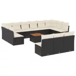 14 részes fekete polyrattan kerti ülőgarnitúra párnákkal