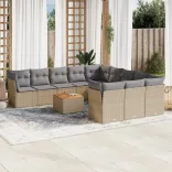 12 részes bézs polyrattan kerti ülőgarnitúra párnákkal