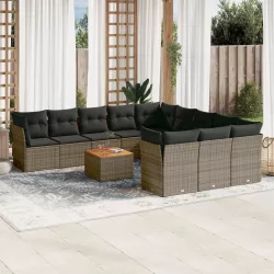   12 részes szürke polyrattan kerti ülőgarnitúra párnákkal