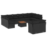 13 részes fekete polyrattan kerti ülőgarnitúra párnákkal