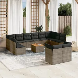   13 részes szürke polyrattan kerti ülőgarnitúra párnákkal
