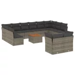 13 részes szürke polyrattan kerti ülőgarnitúra párnákkal