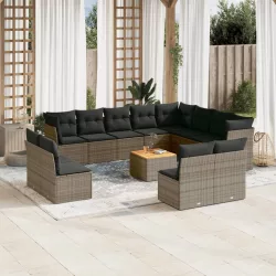   13 részes szürke polyrattan kerti ülőgarnitúra párnákkal