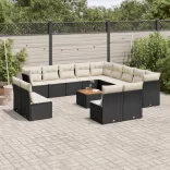 14 részes fekete polyrattan kerti ülőgarnitúra párnákkal