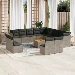   14 részes szürke polyrattan kerti ülőgarnitúra párnákkal