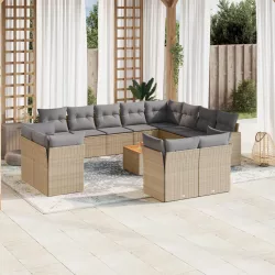   13 részes bézs polyrattan kerti ülőgarnitúra párnákkal