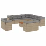 14 részes bézs polyrattan kerti ülőgarnitúra párnával