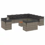 14 részes szürke polyrattan kerti ülőgarnitúra párnákkal