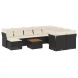 11 részes fekete polyrattan kerti ülőgarnitúra párnákkal