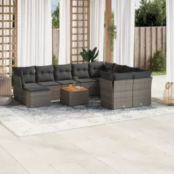   11 részes szürke polyrattan kerti ülőgarnitúra párnákkal