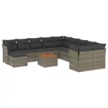 12 részes szürke polyrattan kerti ülőgarnitúra párnákkal