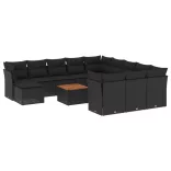 13 részes fekete polyrattan kerti ülőgarnitúra párnákkal