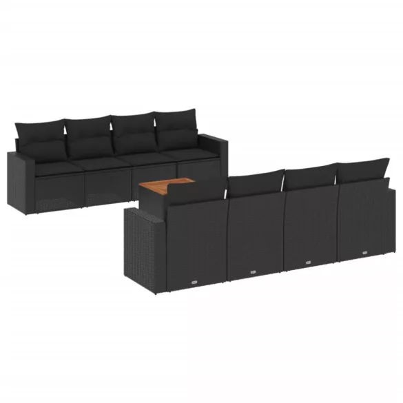 9 részes fekete polyrattan kerti ülőgarnitúra párnákkal