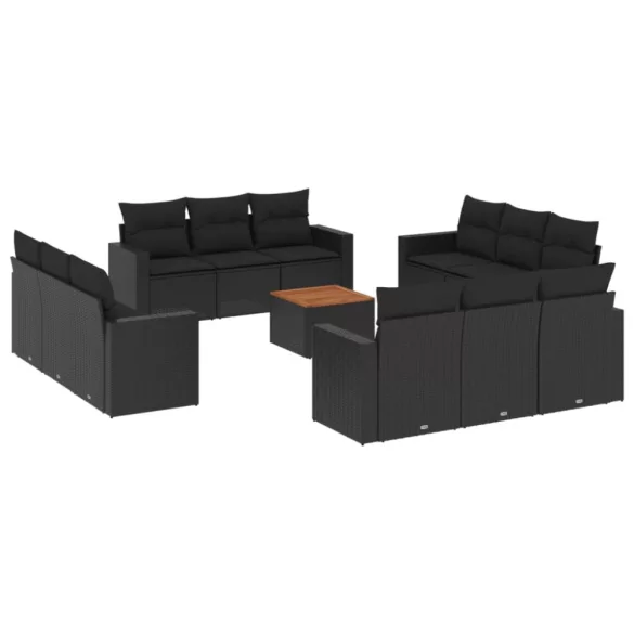 13 részes fekete polyrattan kerti ülőgarnitúra párnákkal