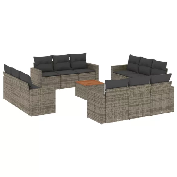 13 részes szürke polyrattan kerti ülőgarnitúra párnákkal