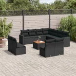 12 részes fekete polyrattan kerti ülőgarnitúra párnákkal