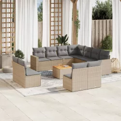   12 részes bézs polyrattan kerti ülőgarnitúra párnákkal
