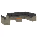 11 részes szürke polyrattan kerti ülőgarnitúra párnákkal