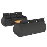 7 részes fekete polyrattan kerti ülőgarnitúra párnával