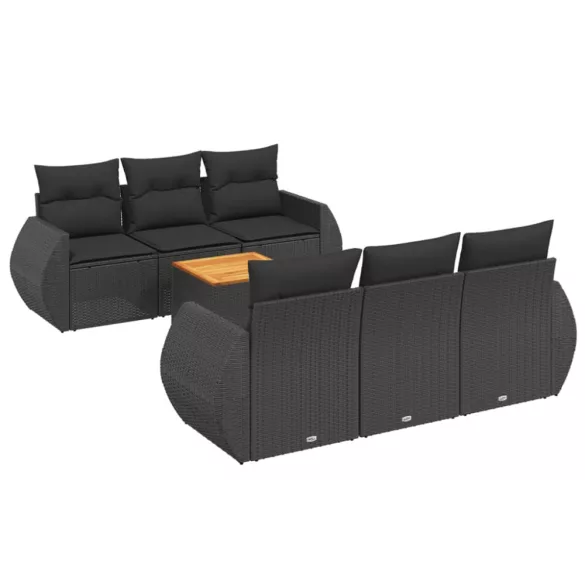 7 részes fekete polyrattan kerti ülőgarnitúra párnával