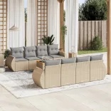 9 részes bézs polyrattan kerti ülőgarnitúra párnákkal