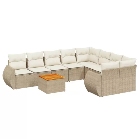 9 részes bézs polyrattan kerti ülőgarnitúra párnákkal