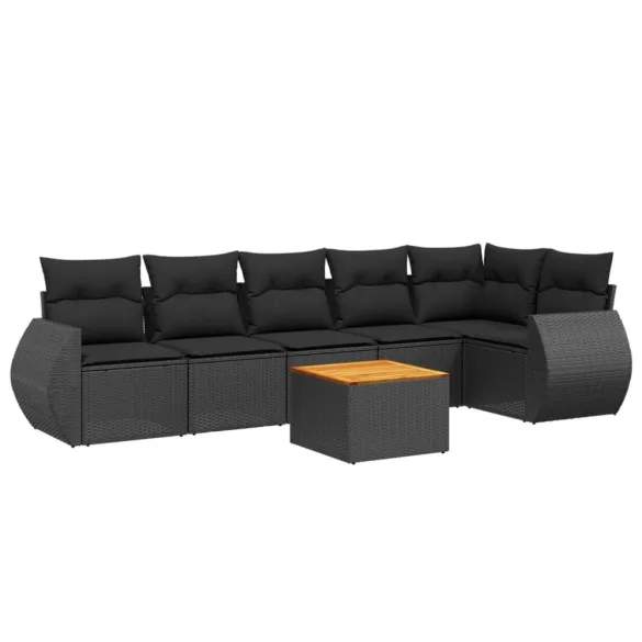 7 részes fekete polyrattan kerti ülőgarnitúra párnával