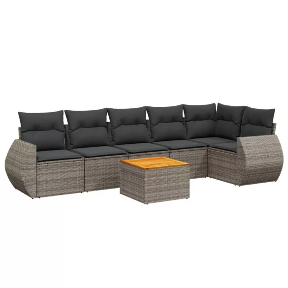 7 részes szürke polyrattan kerti ülőgarnitúra párnákkal